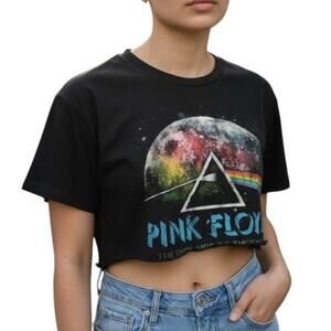 Pink Floyd Dark Side of the Moon Cropped Tee XL Black Graphic Band Shirt